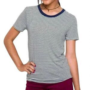 Old Navy Women's  Slim Fit White/Black Striped Short Sleeve Cotton/Spandex Crew
